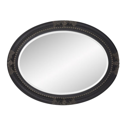 33" Black Ornate Oval Wood Framed Accent Mirror