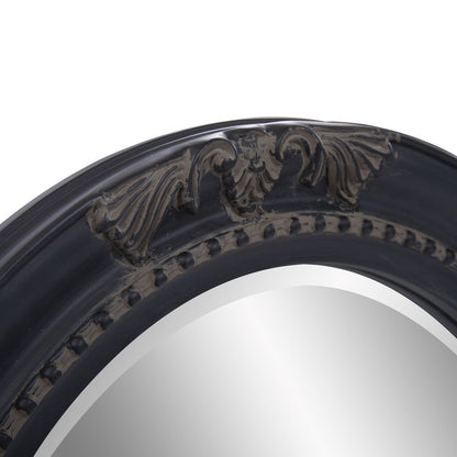 33" Black Ornate Oval Wood Framed Accent Mirror