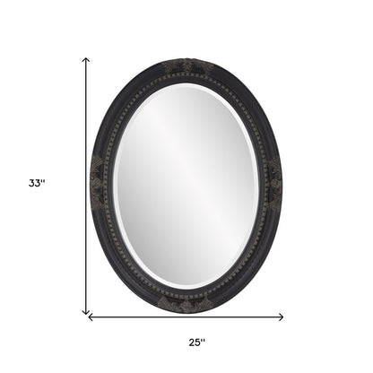33" Black Ornate Oval Wood Framed Accent Mirror