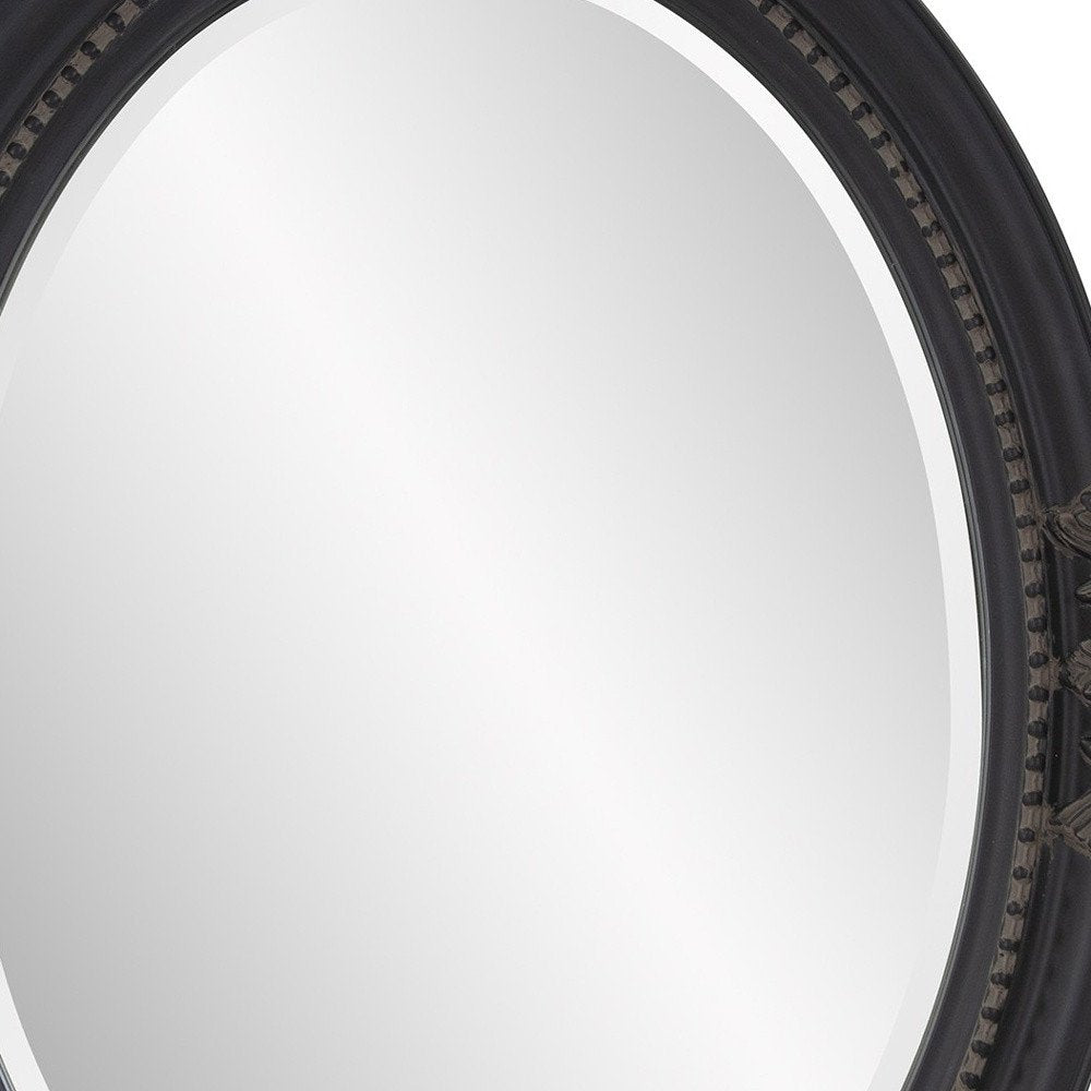 33" Black Ornate Oval Wood Framed Accent Mirror