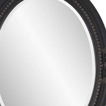 33" Black Ornate Oval Wood Framed Accent Mirror