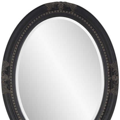 33" Black Ornate Oval Wood Framed Accent Mirror