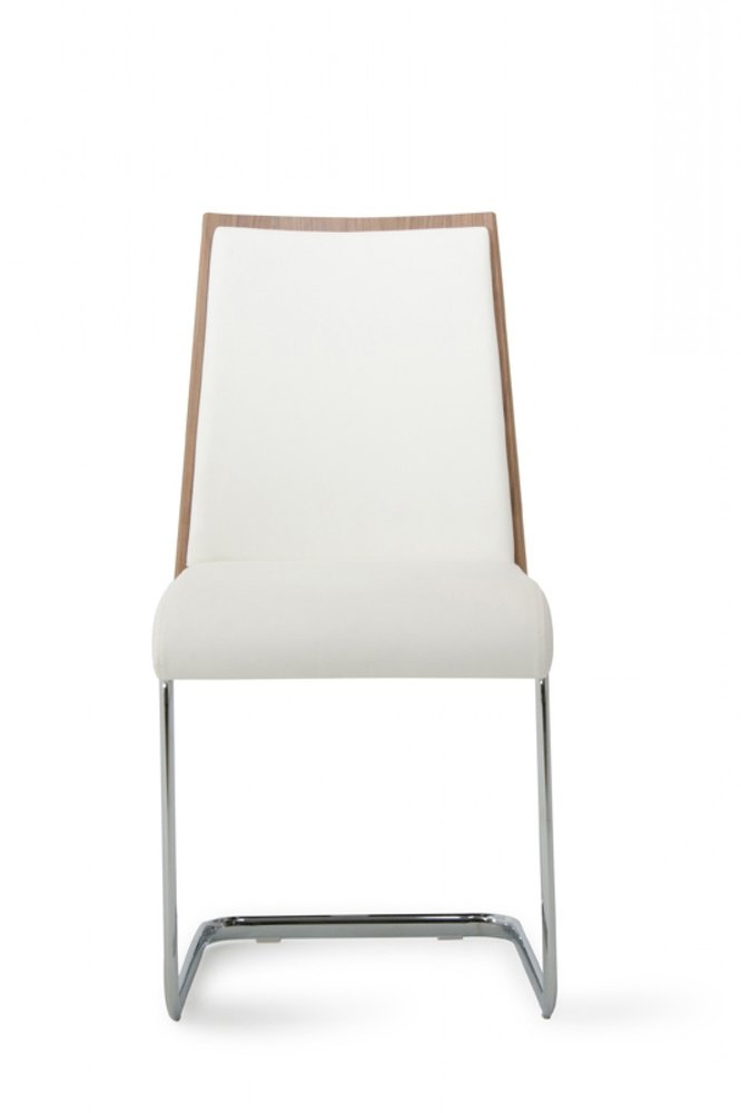 Set of Two White and Silver Upholstered Faux Leather Dining Side Chairs
