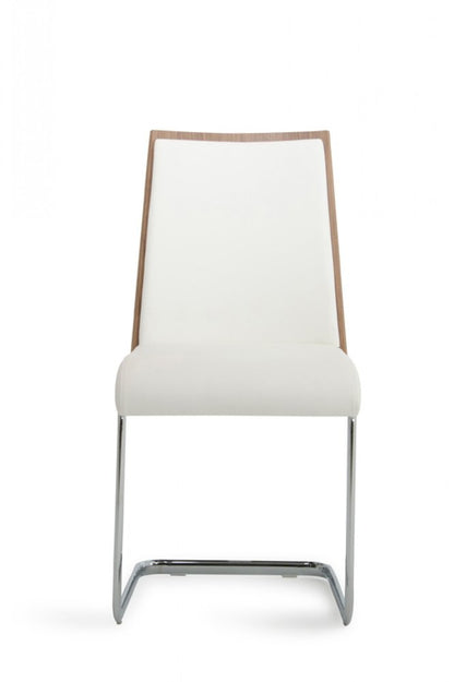 Set of Two White and Silver Upholstered Faux Leather Dining Side Chairs