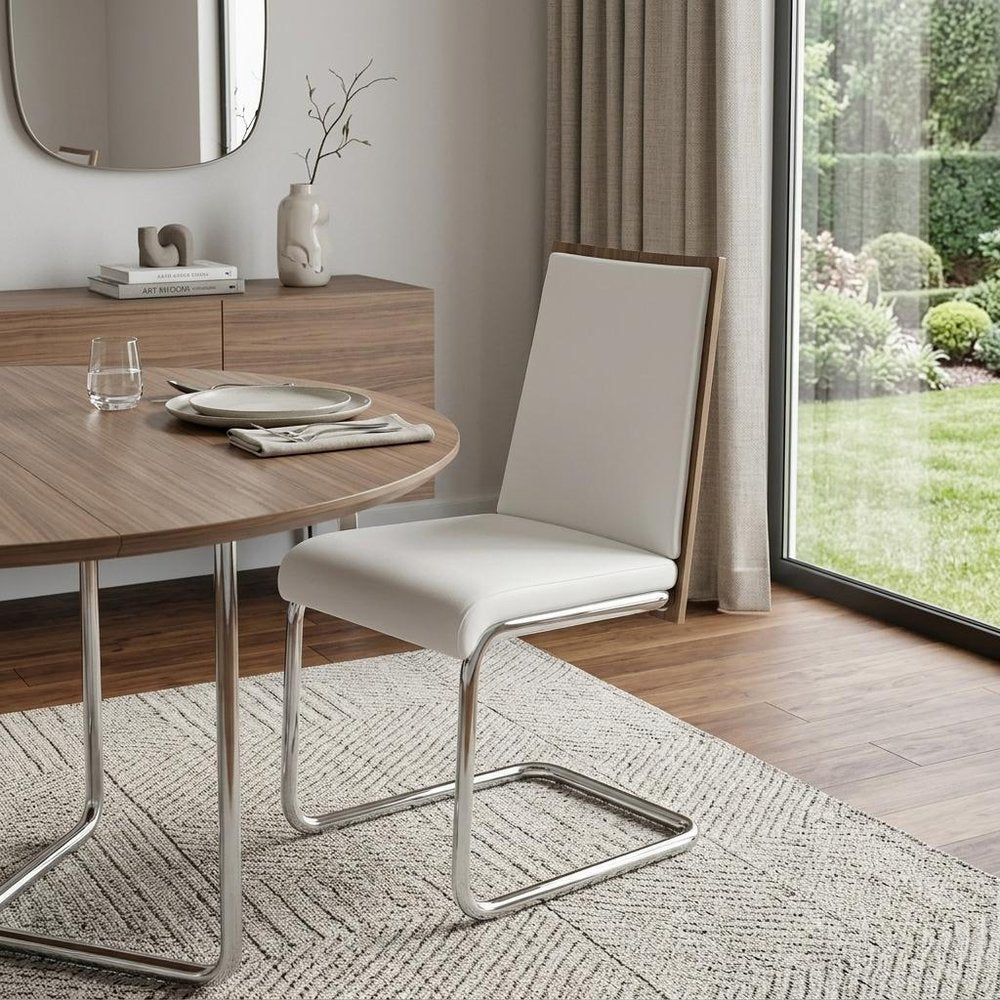 Set of Two White and Silver Upholstered Faux Leather Dining Side Chairs