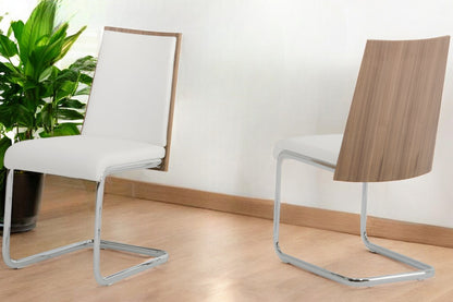Set of Two White and Silver Upholstered Faux Leather Dining Side Chairs