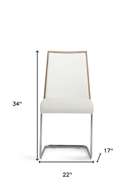 Set of Two White and Silver Upholstered Faux Leather Dining Side Chairs