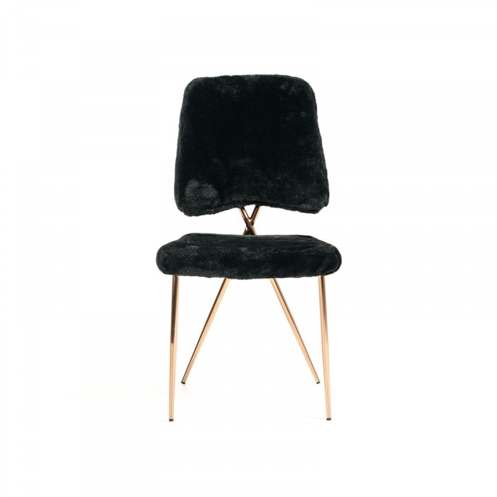 Set of Two Black and Gold Upholstered Fabric Dining Side Chairs