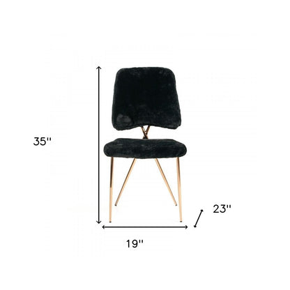 Set of Two Black and Gold Upholstered Fabric Dining Side Chairs