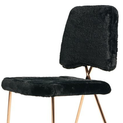 Set of Two Black and Gold Upholstered Fabric Dining Side Chairs