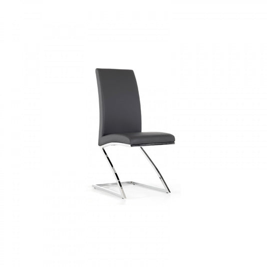 Set of Two Gray and Silver Upholstered Faux Leather Dining Side Chairs