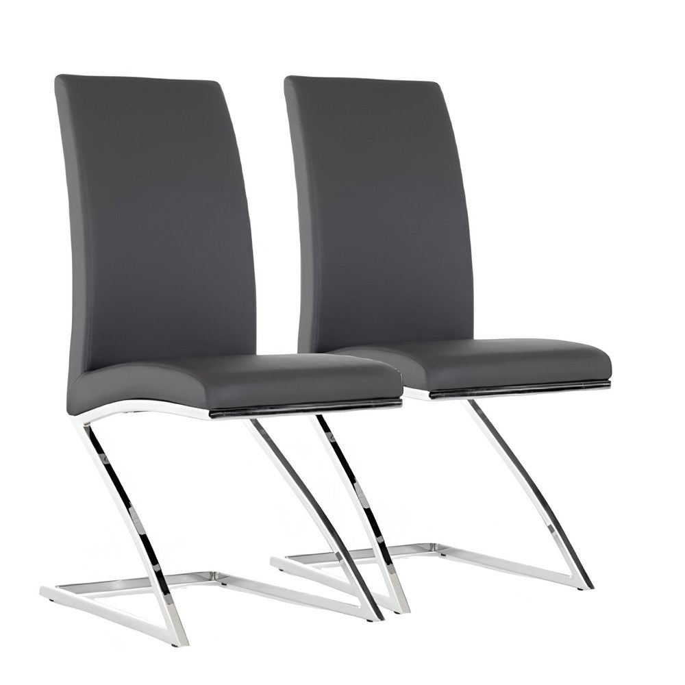 Set of Two Gray and Silver Upholstered Faux Leather Dining Side Chairs