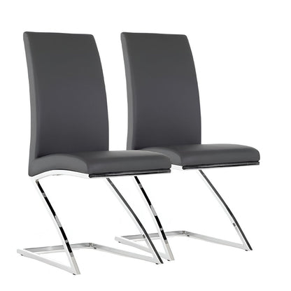 Set of Two Gray and Silver Upholstered Faux Leather Dining Side Chairs