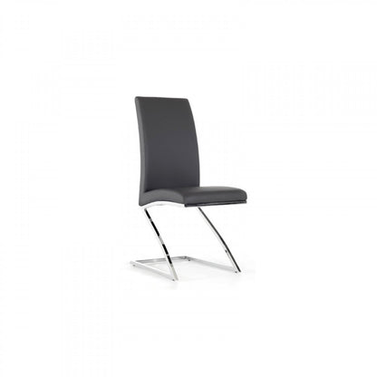 Set of Two Gray and Silver Upholstered Faux Leather Dining Side Chairs