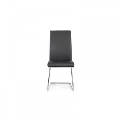 Set of Two Gray and Silver Upholstered Faux Leather Dining Side Chairs
