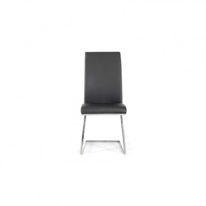 Set of Two Gray and Silver Upholstered Faux Leather Dining Side Chairs