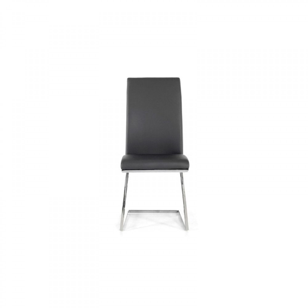 Set of Two Gray and Silver Upholstered Faux Leather Dining Side Chairs