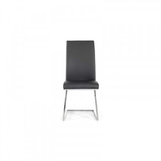 Set of Two Gray and Silver Upholstered Faux Leather Dining Side Chairs