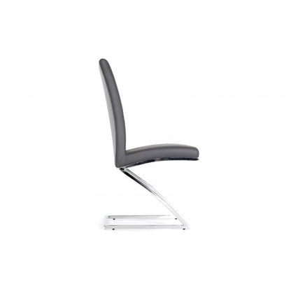 Set of Two Gray and Silver Upholstered Faux Leather Dining Side Chairs