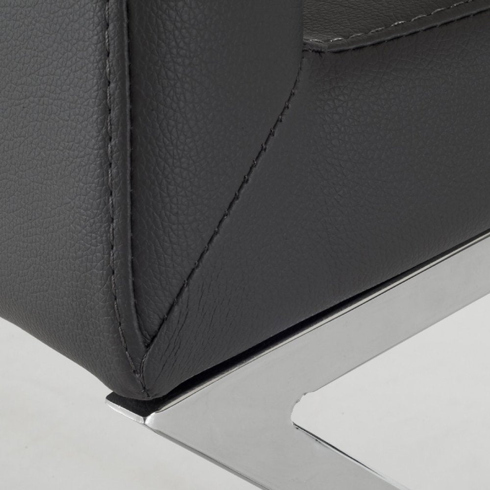 Set of Two Gray and Silver Upholstered Faux Leather Dining Side Chairs