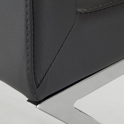 Set of Two Gray and Silver Upholstered Faux Leather Dining Side Chairs