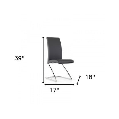 Set of Two Gray and Silver Upholstered Faux Leather Dining Side Chairs