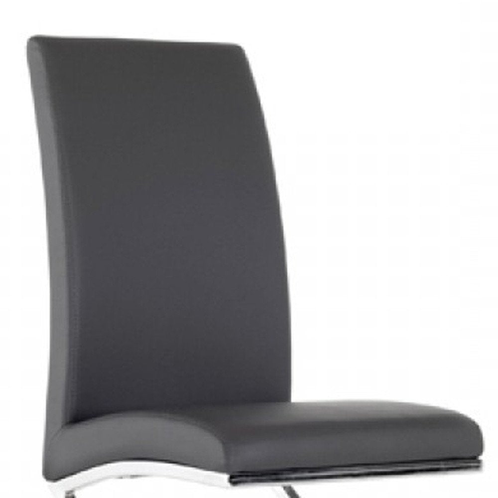 Set of Two Gray and Silver Upholstered Faux Leather Dining Side Chairs