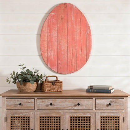 24" X 18" Red Reclaimed Wood Egg Shaped Wall Decor