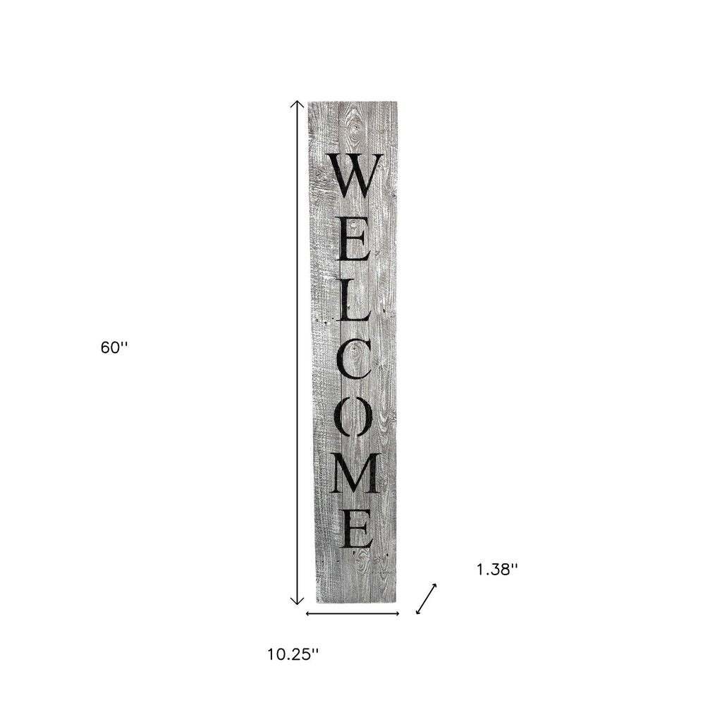 60" Whitewash And Black Solid Wood Welcome Porch Sign