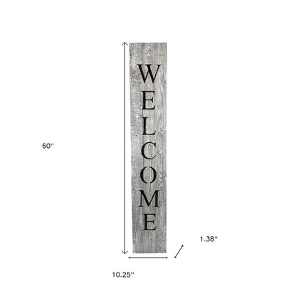 60" Whitewash And Black Solid Wood Welcome Porch Sign