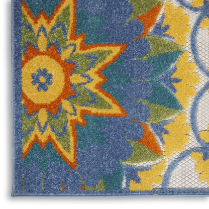 4' X 6' Ivory And Blue Floral Indoor Outdoor Area Rug