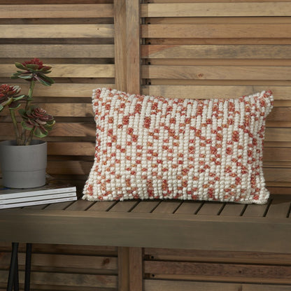 14" X 20" Coral and Beige Ribbed Indoor Outdoor Throw Pillow With Texture