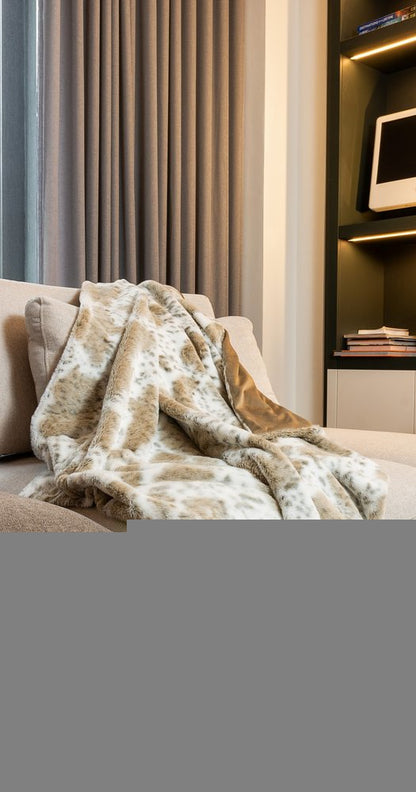 Brown And White Faux Fur Ombre Plush Throw