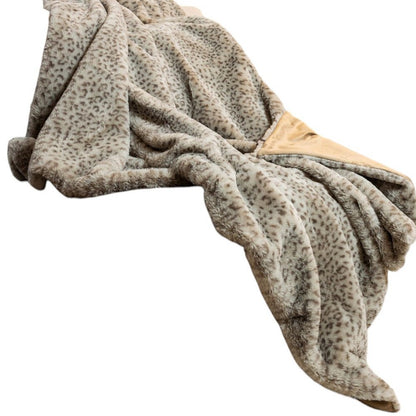 50" X 60" Brown and Taupe Faux Fur Animal Print Plush Throw Blanket