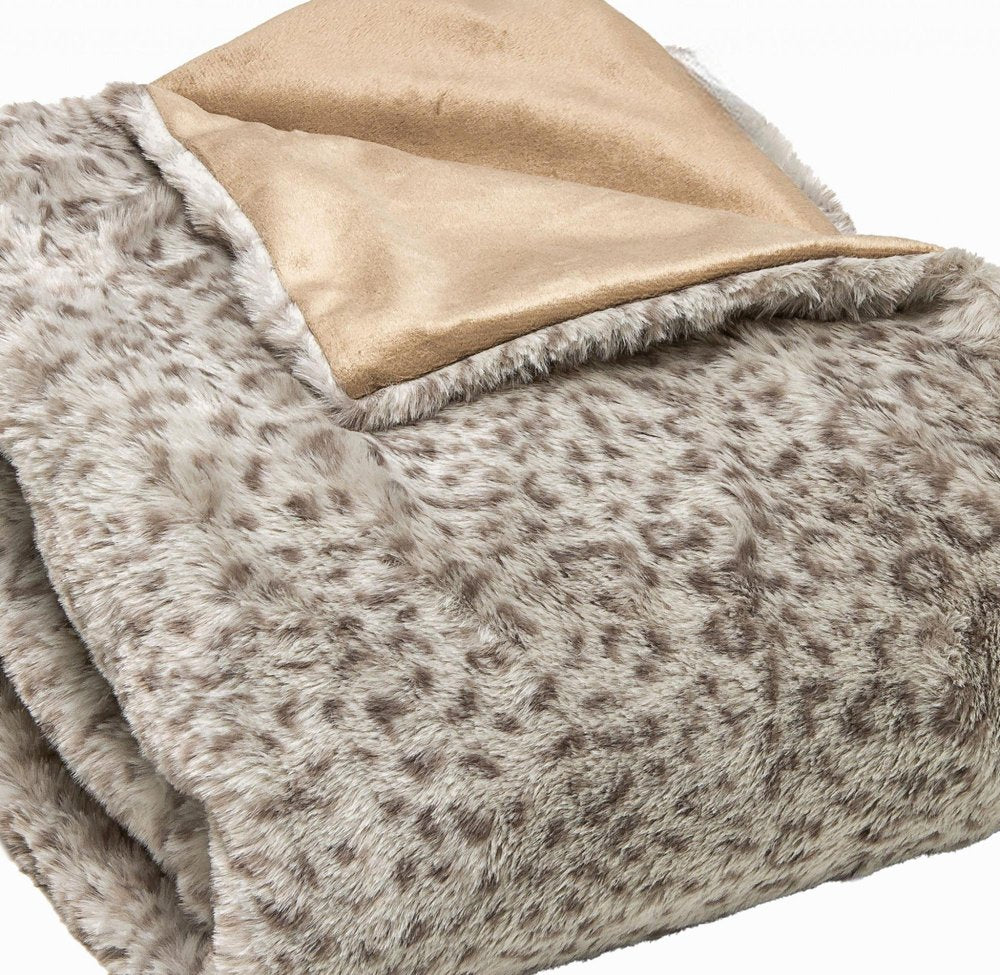 50" X 60" Brown and Taupe Faux Fur Animal Print Plush Throw Blanket