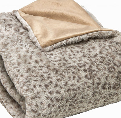 50" X 60" Brown and Taupe Faux Fur Animal Print Plush Throw Blanket