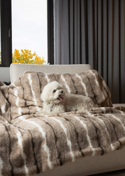 Beige Faux Fur Ombre Plush Throw