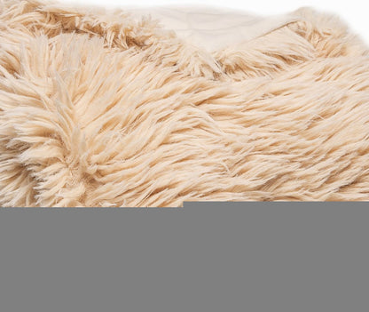 Beige Wool Solid Color Plush Throw