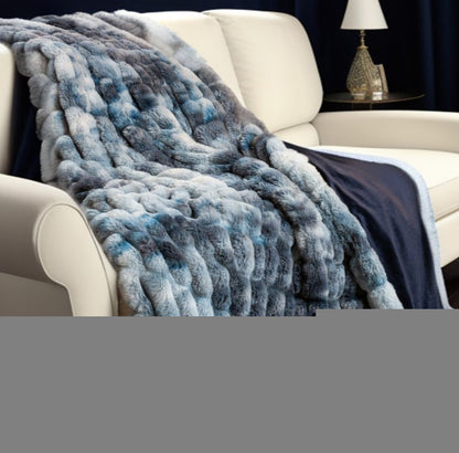 Chunky Sectioned Shades Of Blue Faux Fur Throw Blanket