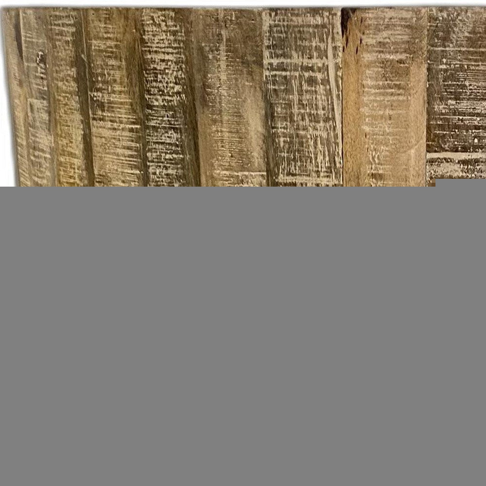 32" Brown Solid Wood Round Distressed Drum Coffee Table