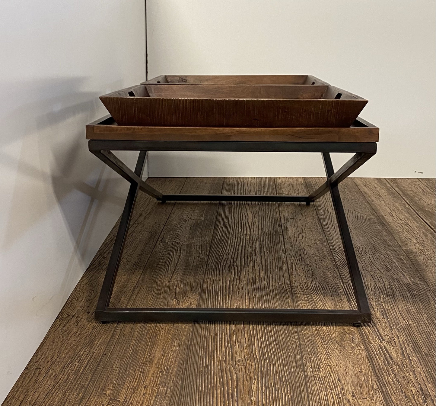 27" Brown And Black Solid Wood Cross Legs Coffee Table