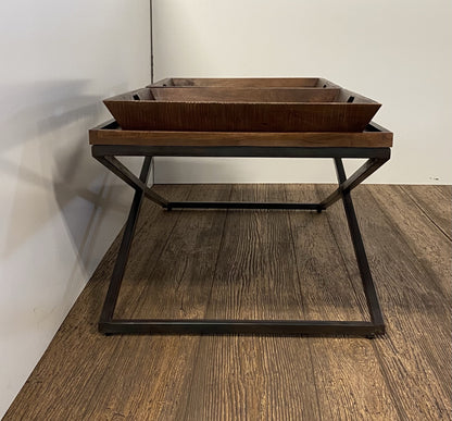 27" Brown And Black Solid Wood Cross Legs Coffee Table