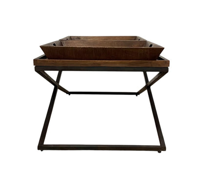 27" Brown And Black Solid Wood Cross Legs Coffee Table