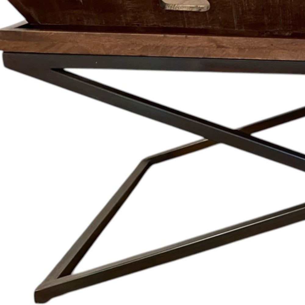 27" Brown And Black Solid Wood Cross Legs Coffee Table