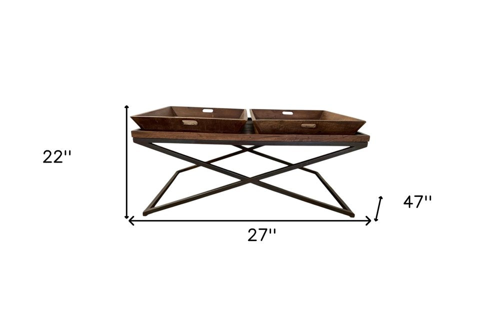 27" Brown And Black Solid Wood Cross Legs Coffee Table
