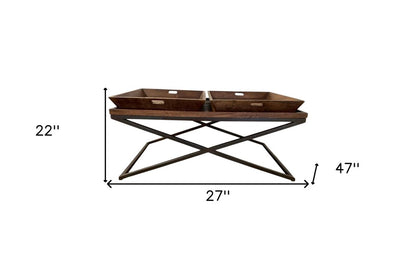 27" Brown And Black Solid Wood Cross Legs Coffee Table