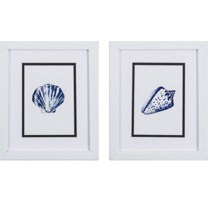 Set Of Two Blue And White Seashell Wall Art