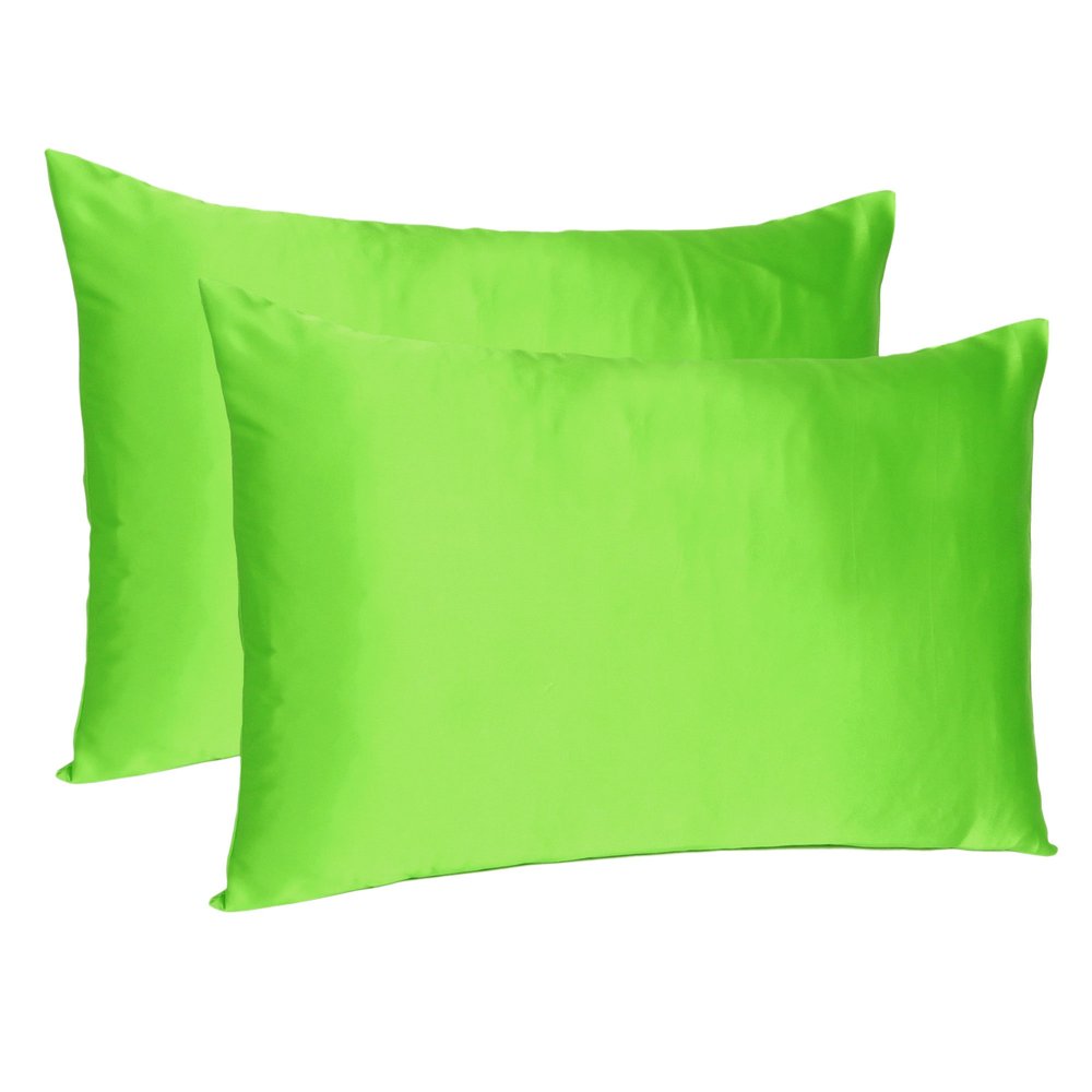 Set of Two Bright Green Dreamy Silky Satin King Pillowcases
