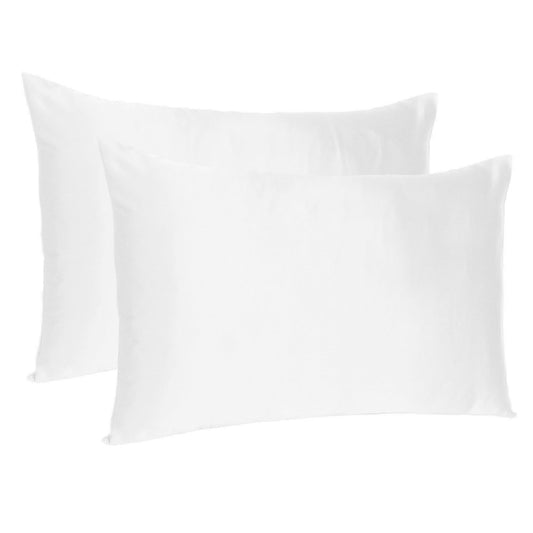 Set Of Two White Silky Satin Standard Pillowcases
