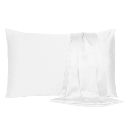 Set Of Two White Silky Satin Standard Pillowcases